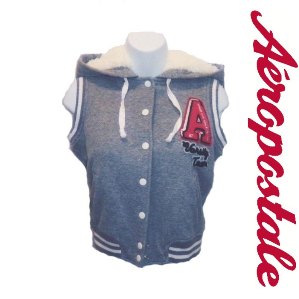 Aeropostale Varsity Sherpa Button Up Vest